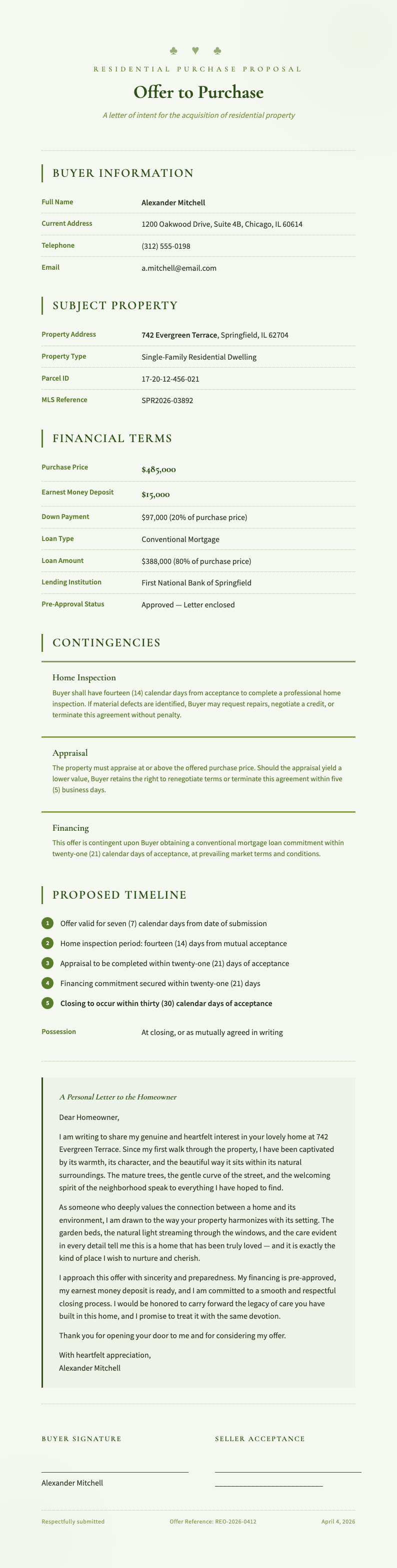 Botanical nature house offer letter